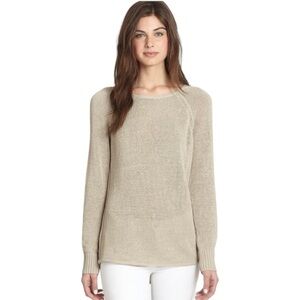 Lafayette 148 Sheer Linen Sweater in Khaki Beige Size XL